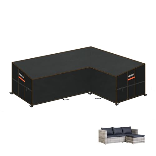 HEIMUNI Funda Sofa Exterior Impermeable con Salida de Aire, Funda Muebles Jardín en Forma de L, Funda Sofá Esquina Jardín Anti-UV Funda para Sofa Exterior Forma de L 215x150x80x80/65cm