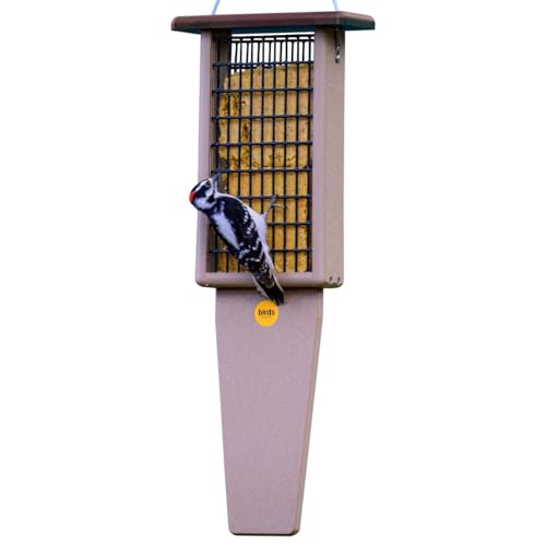 Birds Choice Pileated Suet Bird Feeder with Extra Long Tail Prop, Holds 2 Suet Cakes - Made from Durable Recycled Material, Taupe Base w/ Brown Roof, 8'L X 3'W X 22-1/2'H