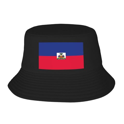 Haitian Flag Adult Bucket Hat - UV Protection, Suitable for Outdoor Fishing Hiking Beach Vacation Black