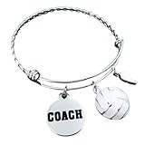 Gift for Volleyball Coach Charm Bracelet Expandable Braided Stainless Steel Bangle