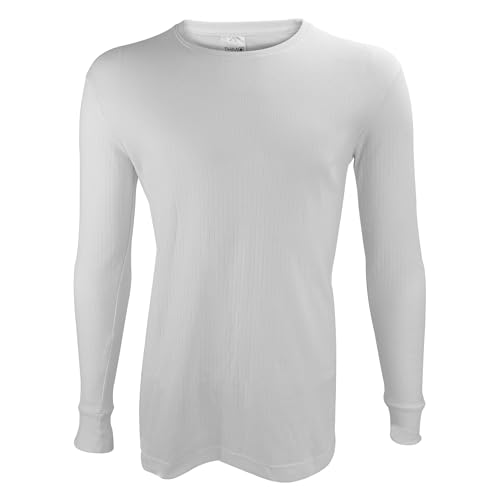 THMO Mens Long Sleeve Thermal Top Winter Fleece Underwear Baselayer Top (US, Alpha, Large, Regular, Regular, White)