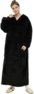 Hoodie Blanket, Long Wearable Blanket with Big Pockets Fluffy Flannel Sherpa TV Blanket Sweatshirt Winter Robe One Size Fits Men Women Adult(Black)