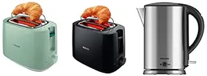 PHILIPS HD2584/60 830W 2 Slice Pop Up Toaster (Green) & HD2583/90 600-Watt 2 in 1 Toaster and Grill (Blac