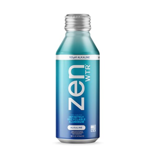 ZenWTR Ultra-Pure, Vapor Distilled Water, 16 OZ (Pack of 12) Bottled Water, 9 pH Alkaline Water with Electrolytes for a crisp, refreshing taste in an infinitely recyclable aluminum bottle.