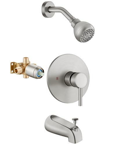 GBBNE Shower Tub Faucet Set with Valve, Rain Head and Spout, Brushed Nickel