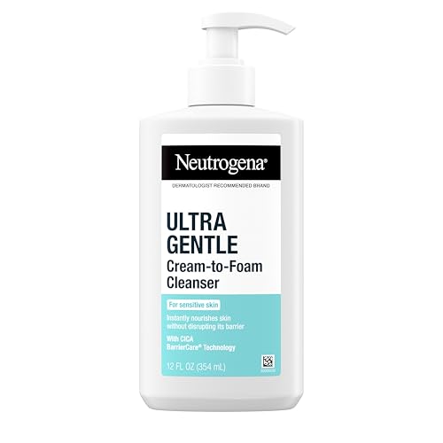 Neutrogena Ultra Gentle Cream to Foaming Face Wash for Sensitive Skin, Fragrance-Free Gentle Facial Cleanser, Hypoallergenic Skin Care, Non-Comedogenic Makeup Remover, 12 fl oz