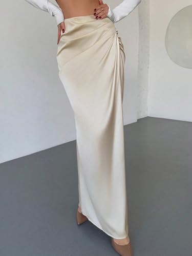 Women's Flowy Trendy Skirt Solid Color Satin Ruched Skirt3
