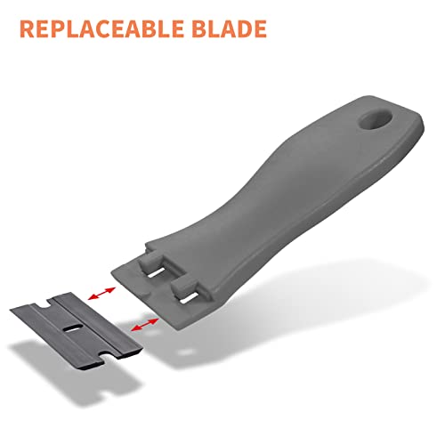 Image of EHDIS 1.5 inch Plastic Razor Scraper with 10pcs Double Edged Plastic Blades for Removing Labels Stickers Decals on Glass Windows (Grey)