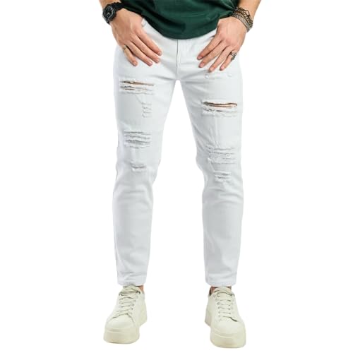 Jeans para Hombre Pantalones Pantalones Vaqueros Blancos Rotos Ajustados para Hombre M B4143