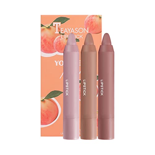 3pcs Matte Fruit Lipstick, Solid Lipstick Crayon Set, Long-lasting Waterproof Smudge-proof Easy To Color Velvet Lipstick, Portable Lipsticks Makeup Kit