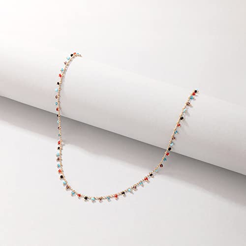 Futimely Fresh Green Beaded Choker Necklace For Women Girls,Simple Bohemia Fashion Jewelry (Gold+Colored Square Round Bead ) #TOP5