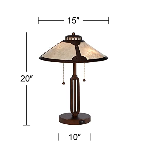 Franklin Iron Works Samuel Mission Rustic Desk Table Lamps 20" High Set Of 2 With Usb Charging Port Industrial Rubbed Bronze Mica Shade For Living Room Bedroom House Bedside Nightstand Home Office #TOP3