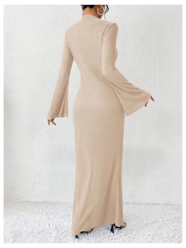Image of GORGLITTER Women's Bell Long Sleeve Cocktail Maxi Dress Crew Neck Bodycon Fishtail Casual Long Dresses