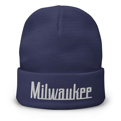 Retro Milwaukee Beanie Cap Vintage Milwaukee WI Winter Hat Navy