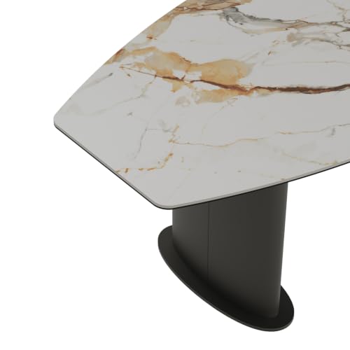 Image of Wakefit Crosne Dining Table - Golden Statuario - 6 Seater I Marble Finish I Vitrified Tile Top I Golden Statuario