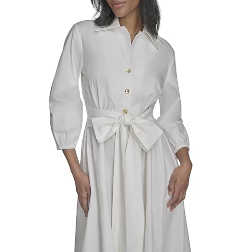 Image of Halston Women's Cotton Poplin Waist Tie Fit & Flare Dress