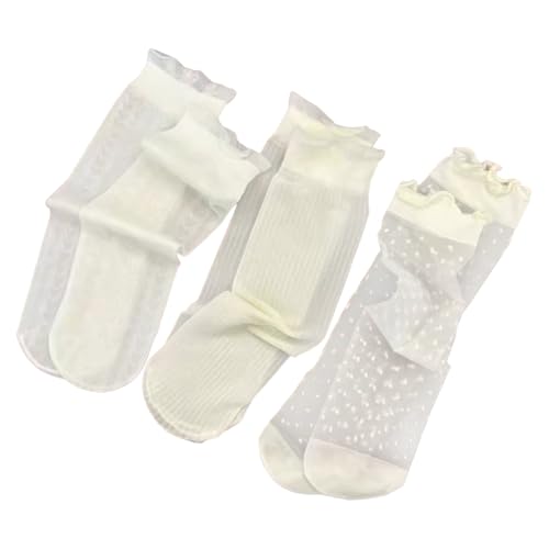 Ankle Socks, Lace Trim Kids Socks for 2-12Age Warm Sock AntiSlip Dress Ruffle Trim Thin Ice Silk Ankle Sock 3Pairs