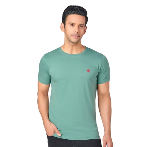 Image of MARKRICH Men's Athleisure 100% Cotton Rich Short for Casual Regular fit Plain Half Sleeve Solid Colors Crew Neck Summer Wear T Shirt
