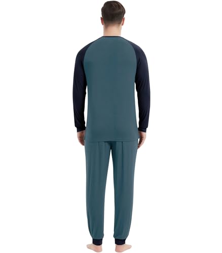 Image of NACHILA Mens Pajamas Set Long Sleeve Henley Sleepwear Top Soft Jogger Pants Pajamas Cool Pjs Set,Viscose Made from Bamboo
