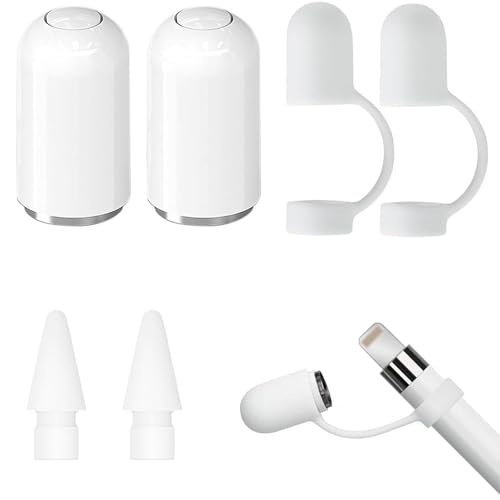2 x Magnetische Ersatzhalterung Deckel für Apple Pencil 2 x Spitze für Apple Pencil 1/2/3 Generation 4 x Schutzkappe für Apple Pencil 1 Generation (weiß)