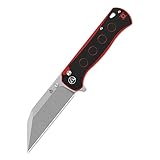 QSP KNIFE SWORDFISH MODEL POCKET FOLDING KNIFE, BUTTON LOCK KNIFE, 14C28N BLADE with G-10 and MICARTA HANDLES, THUMBSTUDS with FLIPPER (stonewashed blade, black/red G10)