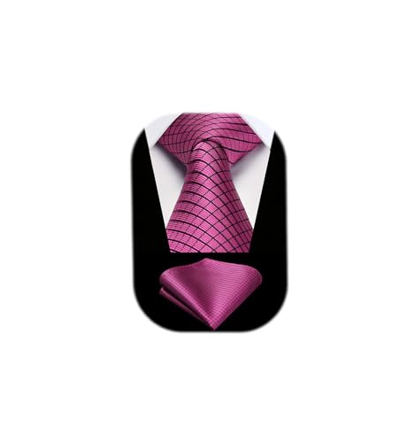 Image of HISDERN Mens Ties Plaid Tie and Pocket Square Set Classic Woven Formal Checkered Neckties & Handkerchief Wedding Party