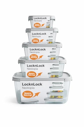 Image of LocknLock Nestopia Airtight Food Storage Container Set Combo - 230ml, 500ml, 920ml, 1600ml, 2700ml (Set of 5) with Lid, Leakproof, Stackable Design, BPA-Free Microwave Freezer Dishwasher Safe