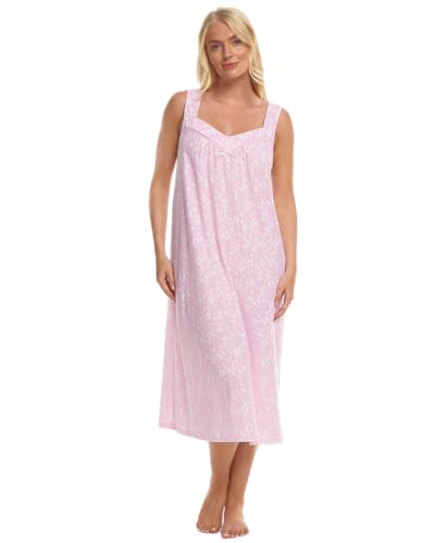 Suzy & Me Ladies 100% Jersey Cotton Strappy Summer Meadow Nightdress (PINK 12-14)