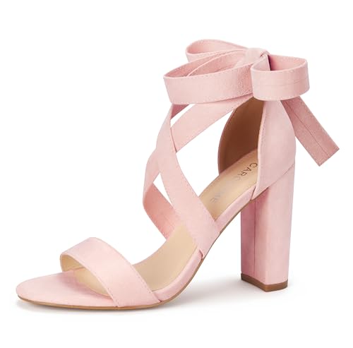 Strappy Heels for Women Chunky Heels High Heeled Sandals with Lace Up Fahsion Casual Nude Block Heel Sandals,Ellery-LIGHT PINK-8