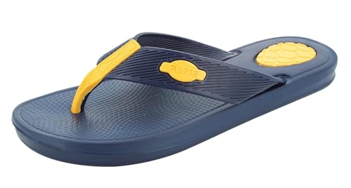 Men's Flip Flops, Navy Blue with Gold Accents, Waterproof, Comfort textured Grip Sole,flite(fl-115) navy&yellow (NAVY/YELLOW, UK Footwear Size System, Adult, Men, Numeric, Medium, 9)