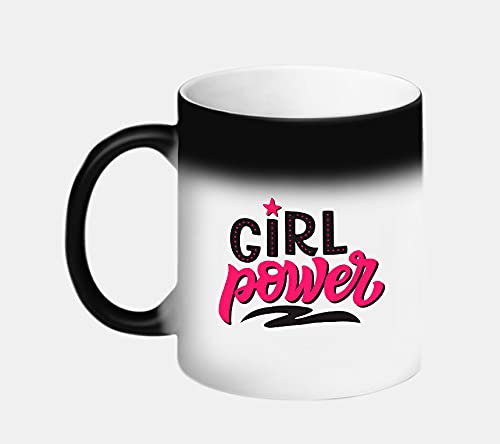 Happu - Printed Ceramic Color Changing Magic Coffee Mug with Quotes, Girl Power, Gift for Women, Gift for Mother, Gift for Sister, 325 ML, 1 Piece, Black, HP-0516-CMG-MM