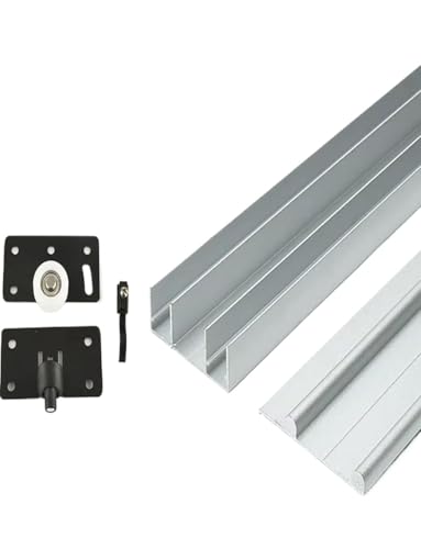 Kit binario per porta scorrevole, sistema a tre binari con ruote silenziose per un'installazione facile e fluida in lavori di ristrutturazione e aggiornamenti domestici