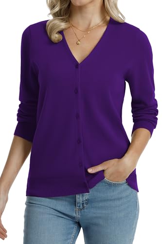 Image of QUALFORT Women's 100% Cotton Lightweight Cardigans Long Sleeve Knitted Button Down Sweater