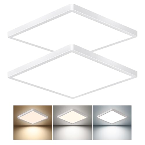 12 Inch Square LED Flush Mount Ceiling Light 30W 3000LM Square Light Fixture 3000K/4000K/6000K CCT Selectable LED Flat Panel Ceiling Light Fixture for Bedroom Kitchen Living Room (2PK-White)