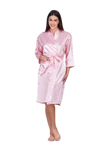 Image of Premium Satin Fullsleeve Bathrobe Solid Print Lightweight & Comfortable Loungewear Robe