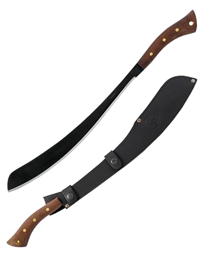 Condor Tool & Knife Parang Machete Knife with Leather Sheath - Heavy Duty Machete with Sheath - 1075 High Carbon Steel - Walnut Handle - 6mm Thick with Convex Edge - 33.9oz