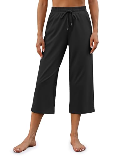 G4Free Wide Leg Pants for Women Yoga Capris with Pockets Drawstring Casual Cropped Pants for Summer