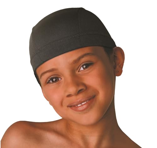 DONNA Kids Spandex Dome Cap Soft Breathable Stretch Fabric Flexible Fit for Boys & Girls Child Dome Cap for Braids Waves & Hair Protection Black Color 1PC