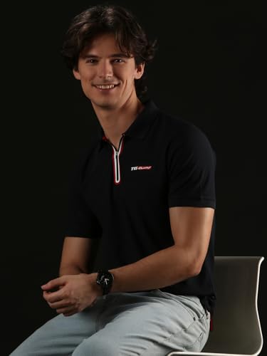 Image of TVS Originals Racing Men's Polo T-Shirt | 100% Polyester | Quick-Dry | Antimicrobial Finish | Zipper Placket | Reflective Branding | Lightweight Activewear | 200 GSM | Regular Fit