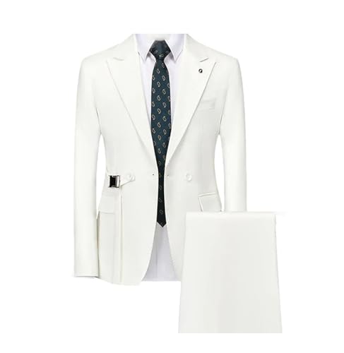 Vestido de novia para hombre (chaqueta + pantalones), color sólido, con doble botonadura, traje de novio de dos piezas, traje de negocios, blanco, XXL