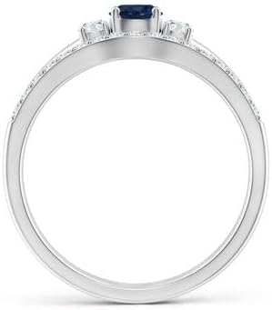 Blue Sapphire with Accented White CZ Two-Piece Bridal Ring for Women in Plated 925 Sterling Silver, Round Cut 4 mm 0.35 Carat Sapphire Gemstone, Wedding & Engagement Ring Set