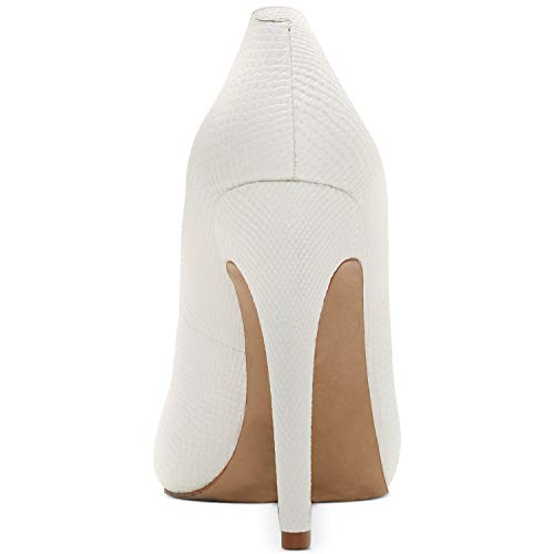 FOWT Fashion Leather Platform Embossed Snakeskin Green Pumps for Woman Elegant Almond Toe Slip on 4 in Spike High Heels Sexy Comfort Dress Party Shoes, US Size 4-16 M3