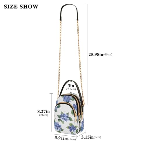 Chain Crossbody Bags for Women Watercolor Blue Hydrangeas Pattern Quilted Shoulder Handbags Travel Cross Body Cell Phone Purses Bags3