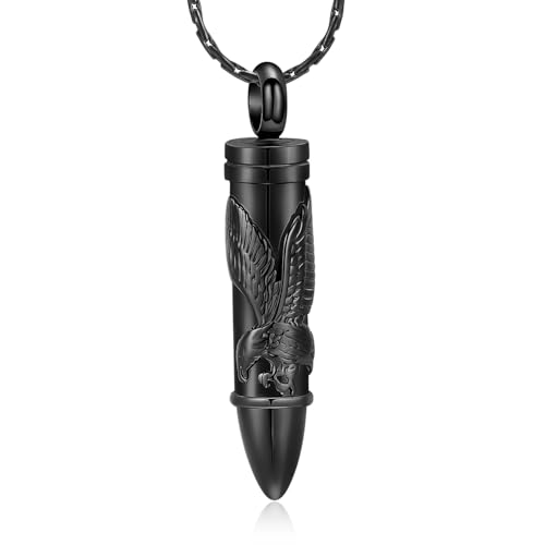 constantlife Bullet Urn Necklace for Ashes for Women Men Eagle Memorial Pendant Cremation Jewelry Human Pet Ashes Holder Keepsake
