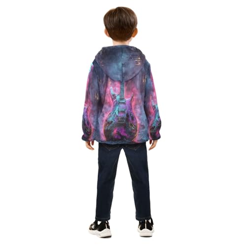 Guitar with Neon Lights Toddler Fleece Jacket Girl Boys Hooded Fleece Jacket Coat Warm Outwear Zip-up 3-10T4