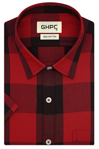 Image of GHPC 100% Cotton Checkered Half Sleeves Regular Fit Formal Shirt for Men