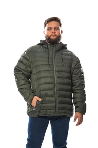 Image of CRK Men's Plus Size Puffer Jacket - Lightweight Hooded Insulated Winter Coat, Windproof, Zipper Down Jacket, Warm & Durable