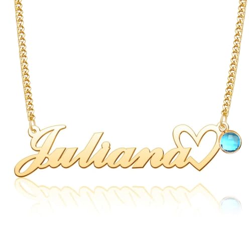 Custom Birthstone Name Necklace for Women Nameplate Customized Jewelry Gold Plated Personalized Birthstone Pendant Necklaces Birthday Gift