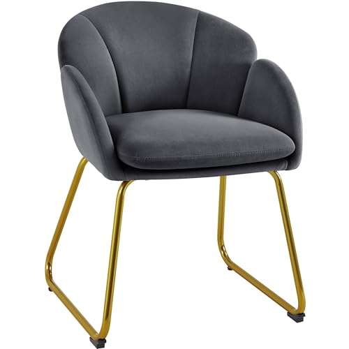 Yaheetech Fauteuil de Chambre à Coucher Salon Rembourré Haut Moderne Ergonomique en Velours avec Dossier Circulaire, Accoudoirs, Pieds en Métal, Charge 136...