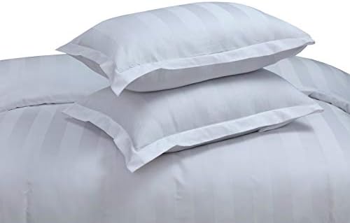 Indus Textiles Duvet Cover Set 100% Egyptian Cotton Satin Stripe 300 Thread Count Luxury Hotel Quality, Single - White